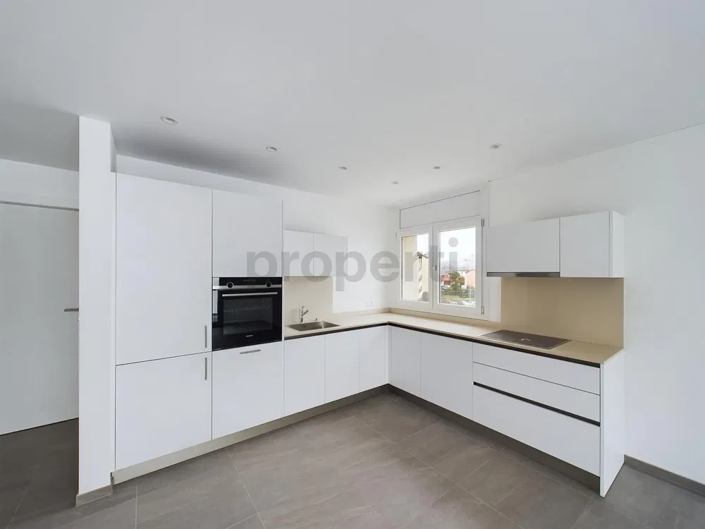 Kuhinja; kuhinjski aparati, drveni pod, prirodno svjetlo, moderni stil