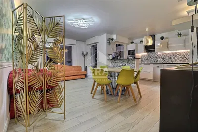 Kitchen; kitchen appliances, wood floor, natural light, modern style