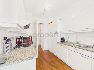 Kuhinja; kuhinjski aparati, drveni pod, prirodno svjetlo, moderni stil