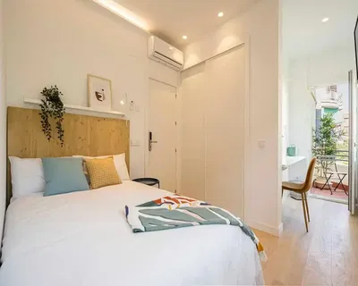 Kitchen; kitchen appliances, wood floor, natural light, modern style