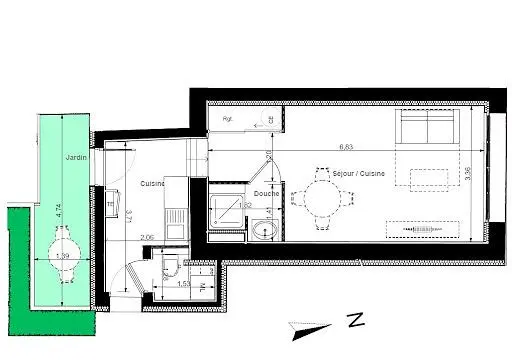 Cuisine; électroménager, parquet, lumière naturelle, style moderne