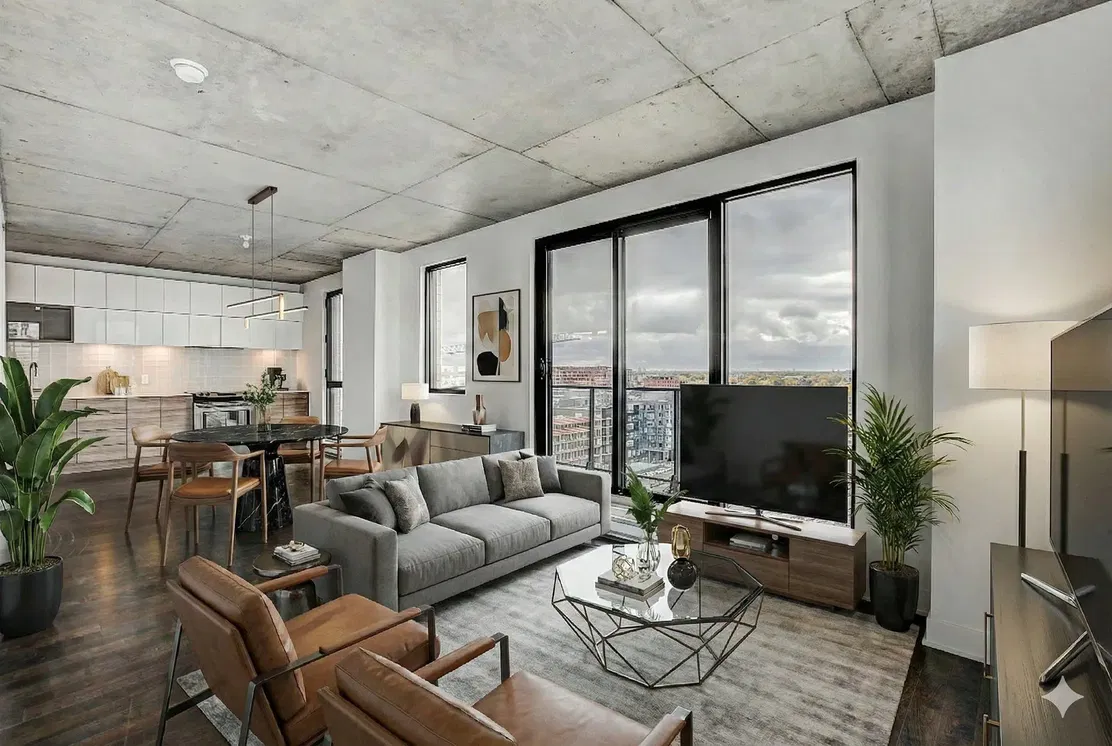 Кухня; кухненски уреди, дървен под, естествена светлина, модерен стил