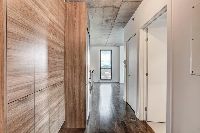 Kitchen; kitchen appliances, wood floor, natural light, modern style
