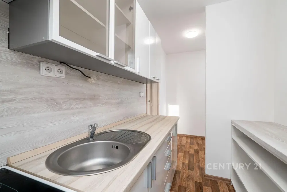 Kitchen; kitchen appliances, wood floor, natural light, modern style, renovated