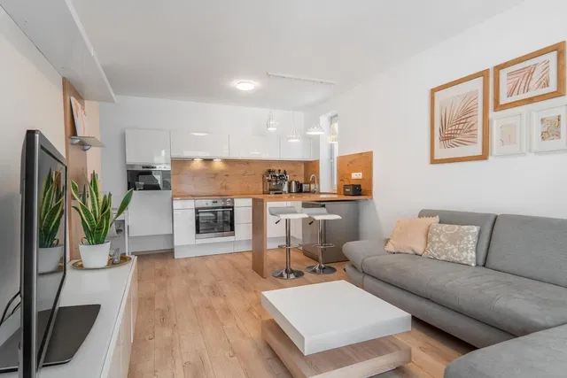 Kuchnia; sprzęt kuchenny, podłoga drewniana, światło dzienne, styl nowoczesny