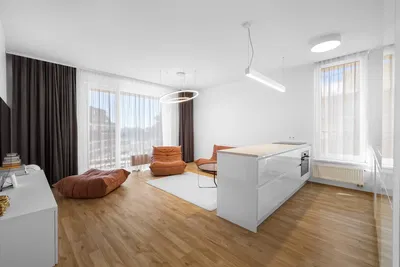 Kuchyňa; kuchynské spotrebiče, drevená podlaha, prirodzené svetlo, moderný štýl