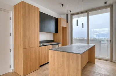 مطبخ; أجهزة المطبخ, أرضية خشبية, ضوء طبيعي, أسلوب عصري