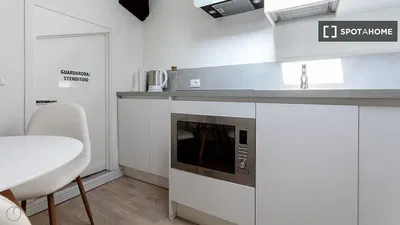 Kitchen; kitchen appliances, wood floor, natural light, modern style