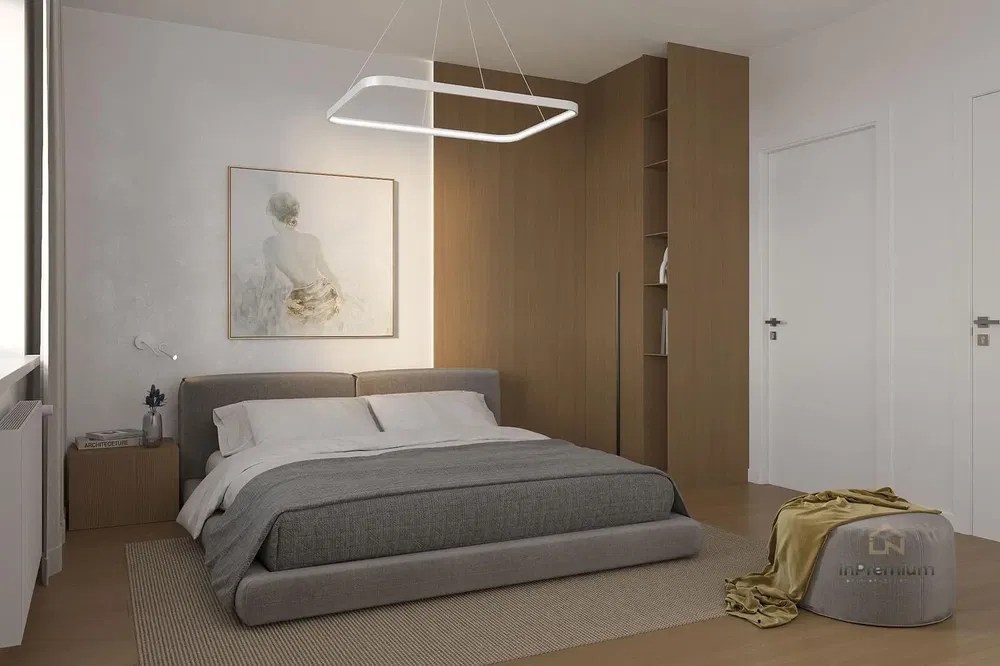 Kitchen; kitchen appliances, wood floor, natural light, modern style