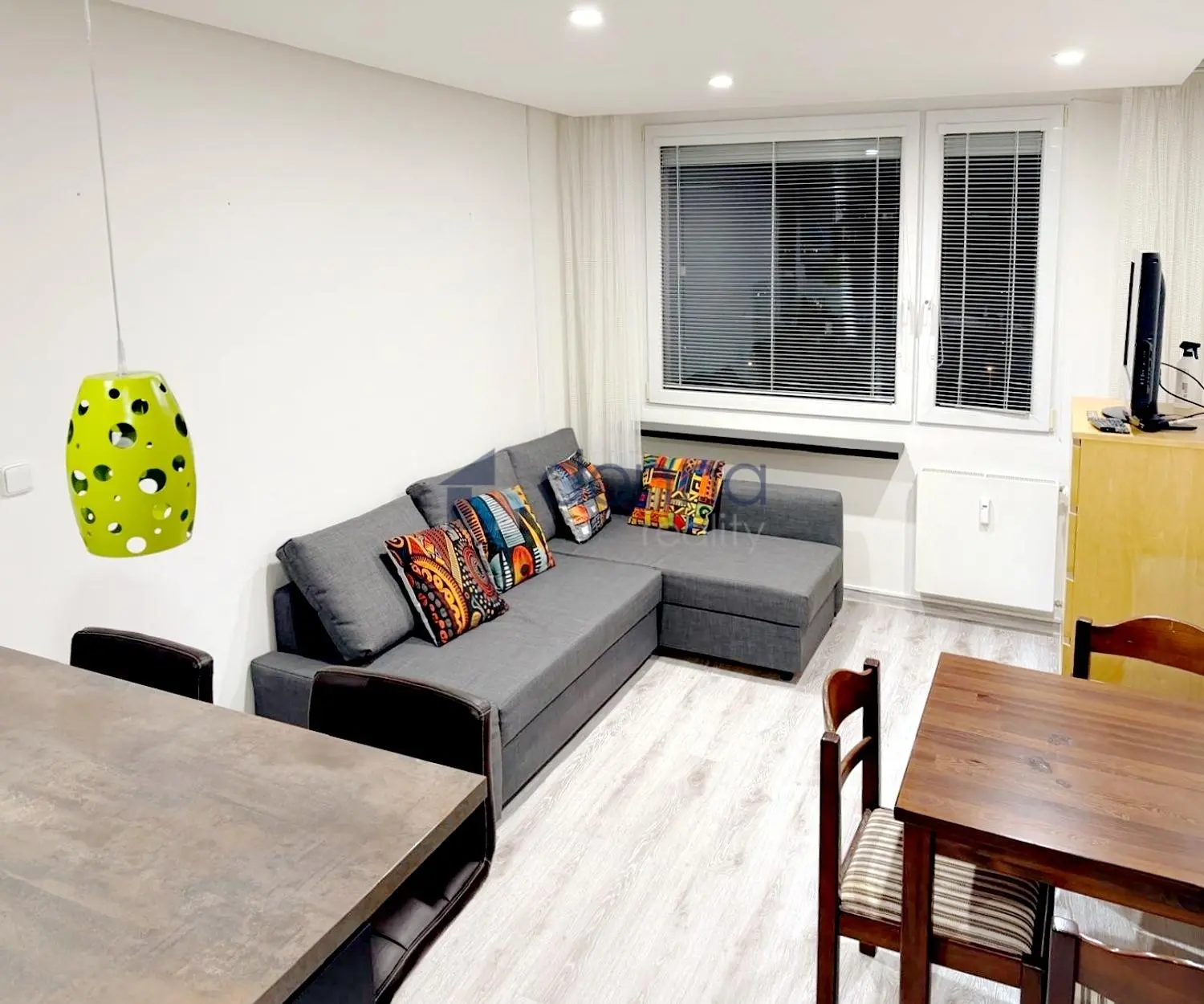 Living room; wood floor, natural light, modern style