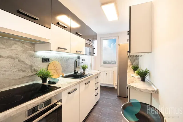 Kitchen; kitchen appliances, wood floor, natural light, modern style
