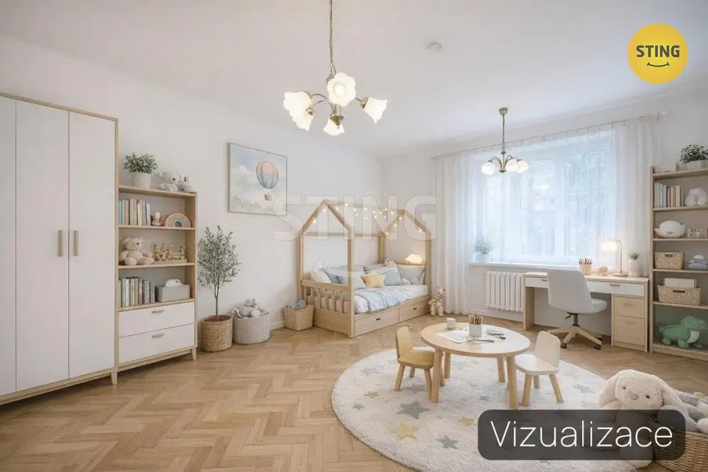 Obývací pokoj; dřevěná podlaha, přirozené světlo, moderní styl