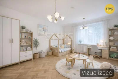 Obývací pokoj; dřevěná podlaha, přirozené světlo, moderní styl