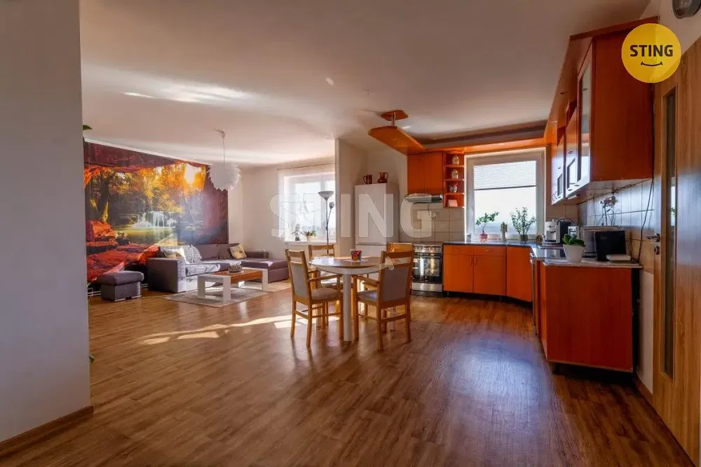 Kuchyně; kuchyňské spotřebiče, dlažba, přirozené světlo, moderní styl