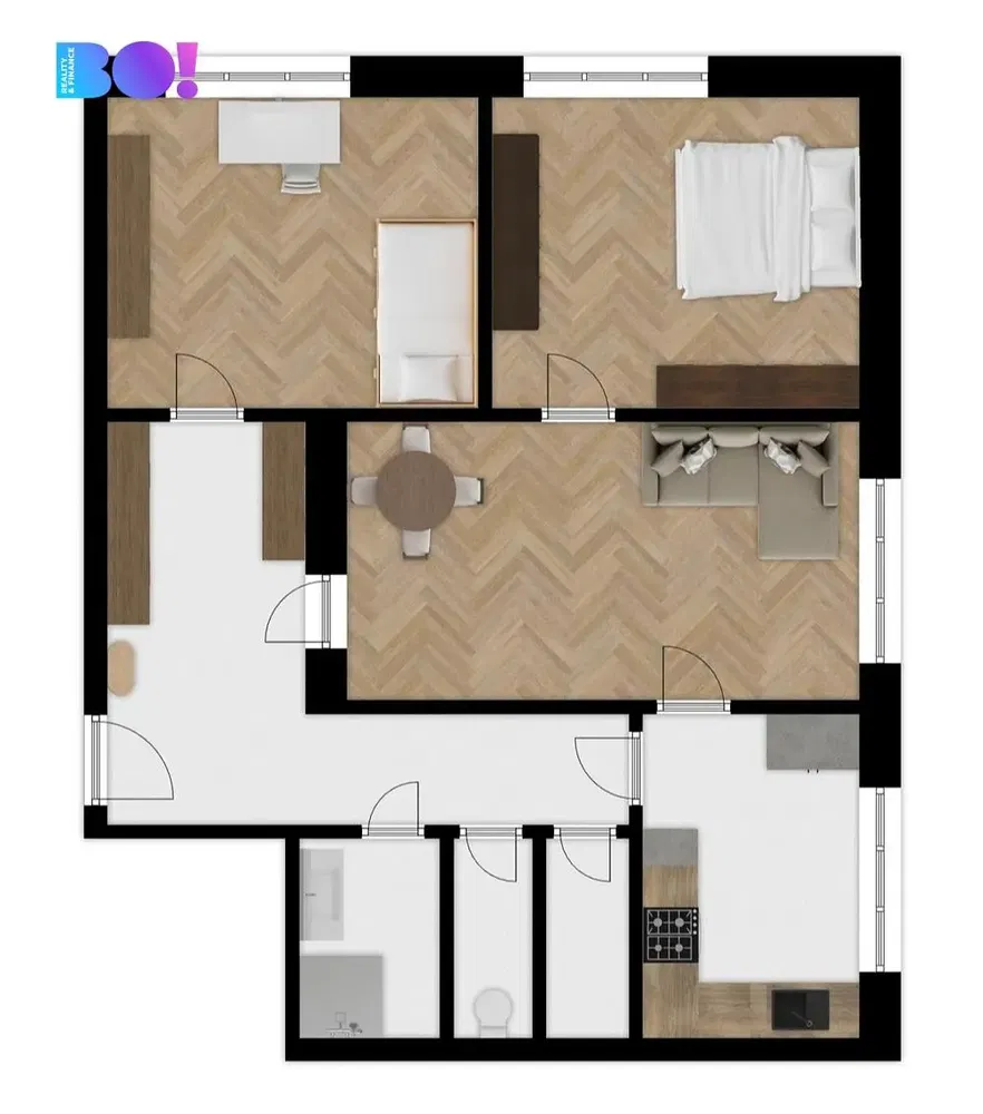 Küche; küchengeräte, holzboden, tageslicht, moderner stil