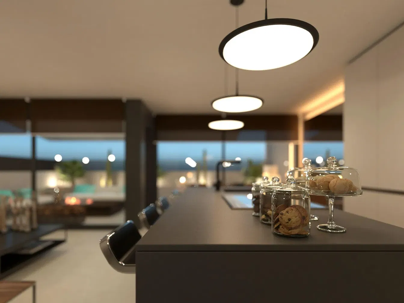 Küche; küchengeräte, holzboden, tageslicht, moderner stil