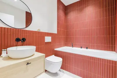 Kitchen; kitchen appliances, wood floor, natural light, modern style