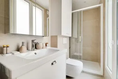 Kitchen; kitchen appliances, tile floor, natural light, modern style