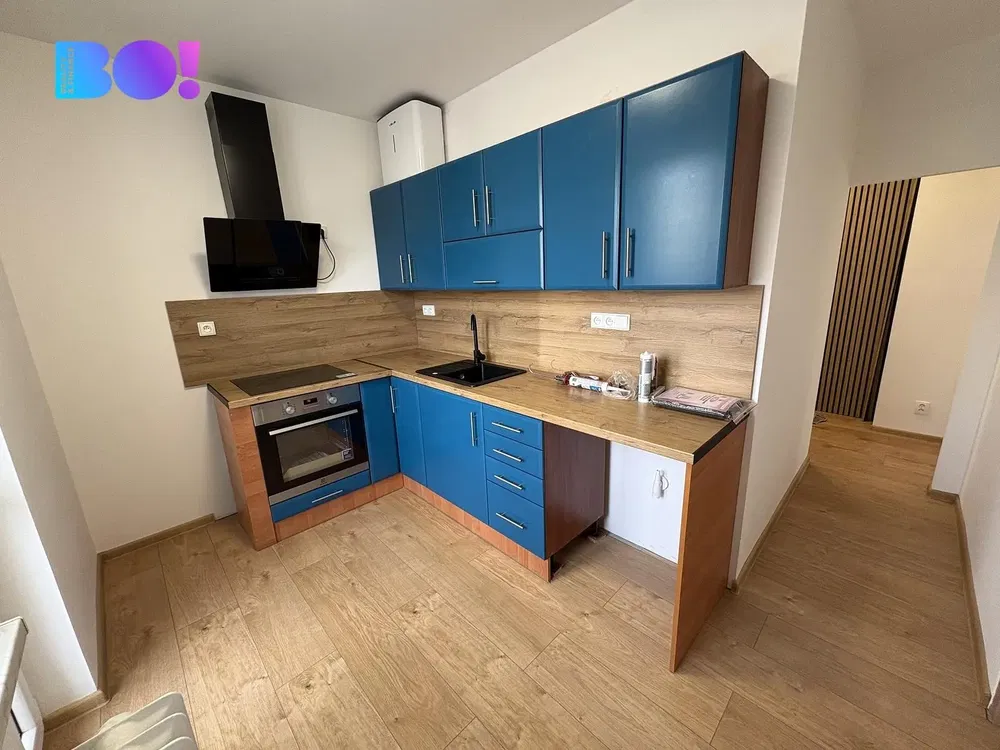 Kitchen; kitchen appliances, wood floor, natural light, modern style