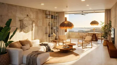 Keuken; keukenapparatuur, houten vloer, natuurlijk licht, moderne stijl