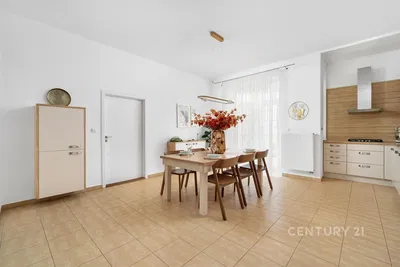 Kitchen; kitchen appliances, wood floor, natural light, modern style