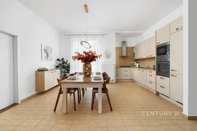 Kitchen; kitchen appliances, wood floor, natural light, modern style