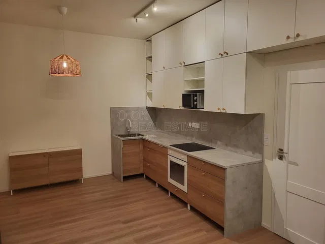 Kuhinja; kućanski aparati, drveni pod, prirodna svjetlost, moderan stil