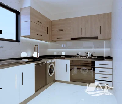 Cuisine; électroménager, parquet, lumière naturelle, style moderne