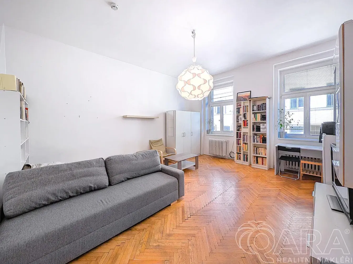 Salon; parquet, lumière naturelle, style moderne