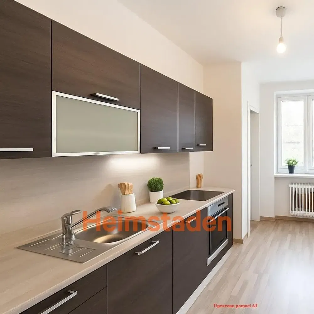 Kitchen; kitchen appliances, wood floor, natural light, modern style