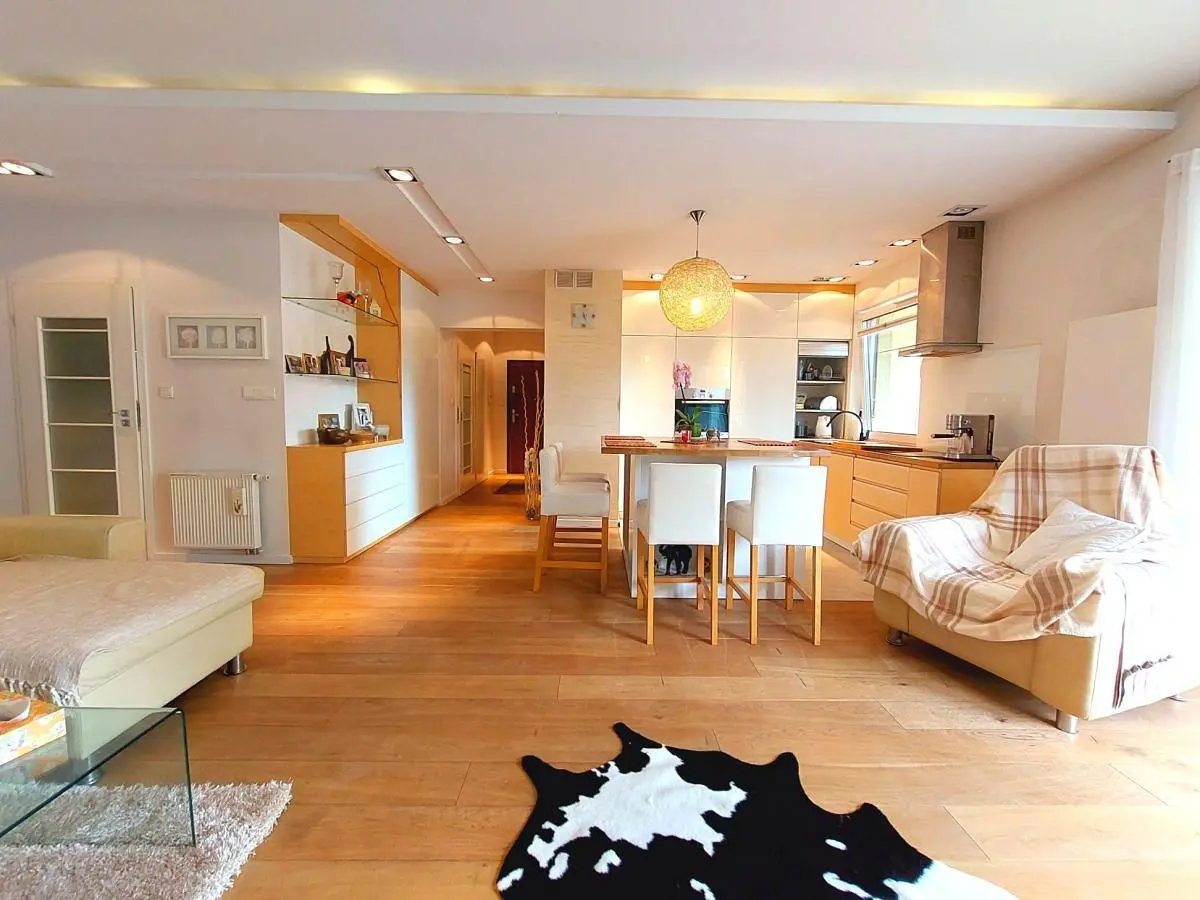 Дневна соба; дрвени под, природно светло, модерни стил