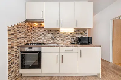 Кухня; кухненски уреди, дървен под, естествена светлина, модерен стил