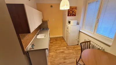 Kuchnia; sprzęt kuchenny, podłoga drewniana, światło dzienne, styl nowoczesny