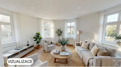 Wohnzimmer; holzboden, tageslicht, moderner stil, hohe decken