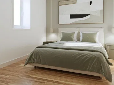 Küche; küchengeräte, holzboden, tageslicht, moderner stil