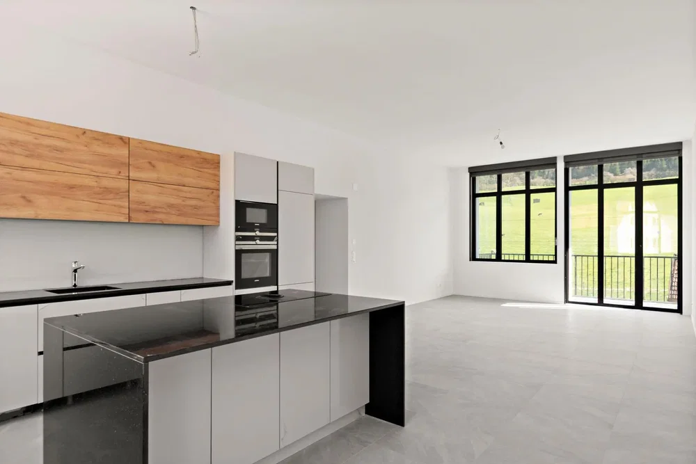 Cuisine; électroménager, parquet, lumière naturelle, style moderne