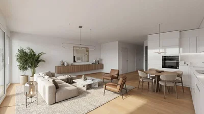 Wohnzimmer; holzboden, tageslicht, moderner stil