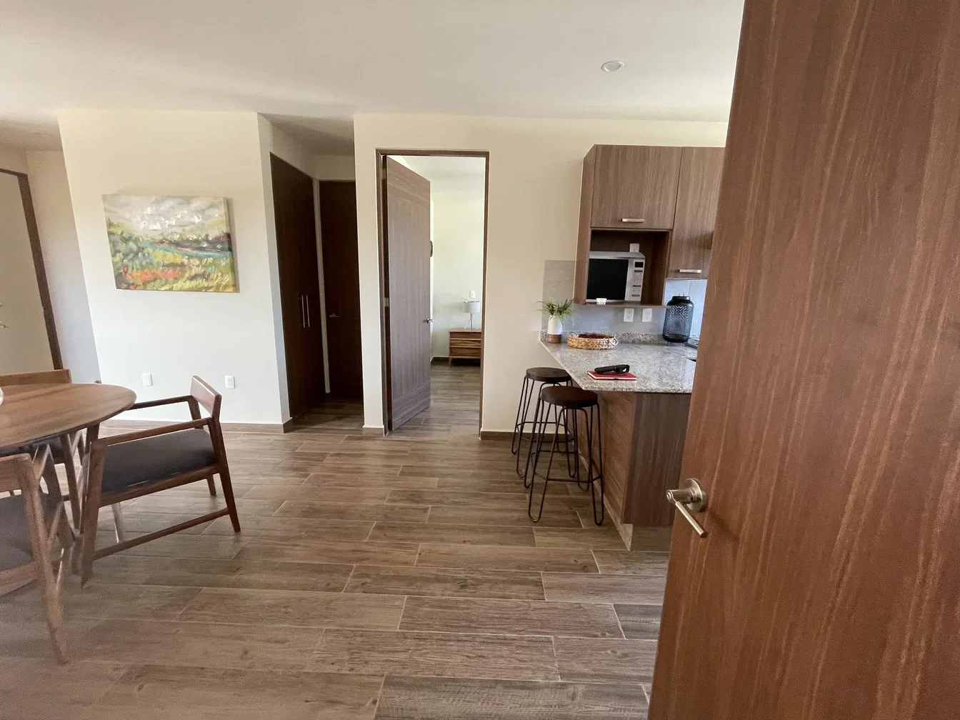Cuisine; électroménager, parquet, lumière naturelle, style moderne