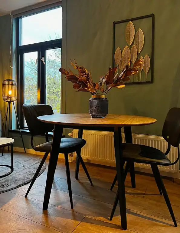 Kitchen; kitchen appliances, wood floor, natural light, modern style