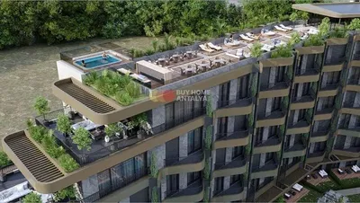 Kitchen; kitchen appliances, wood floor, natural light, modern style