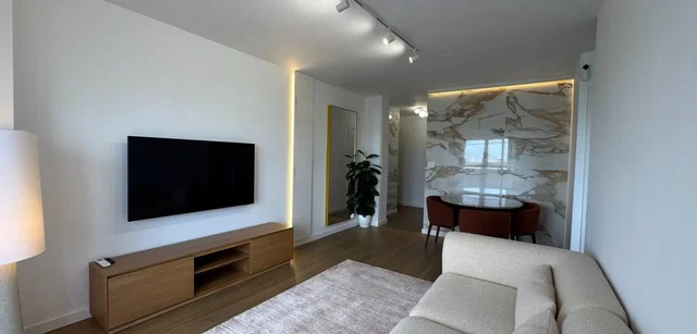 Kitchen; kitchen appliances, wood floor, natural light, modern style
