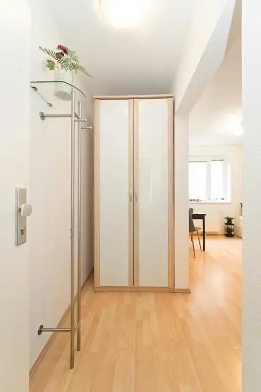 Kuchyně; kuchyňské spotřebiče, dřevěná podlaha, přirozené světlo, moderní styl