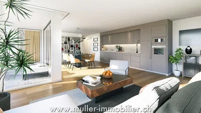 Cuisine; électroménager, parquet, lumière naturelle, style moderne