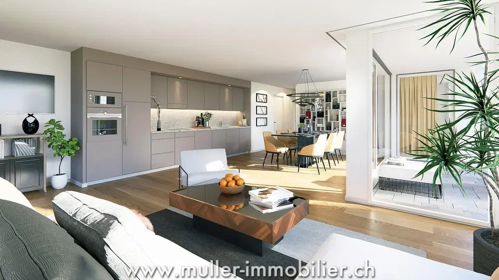 Cuisine; électroménager, parquet, lumière naturelle, style moderne