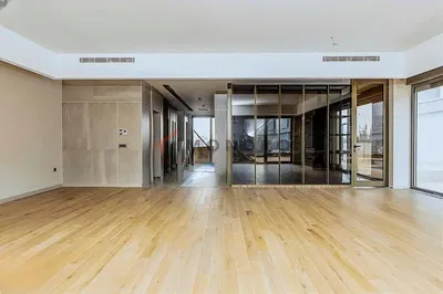 Kitchen; kitchen appliances, wood floor, natural light, modern style