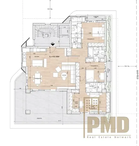 Kuchyně; kuchyňské spotřebiče, dřevěná podlaha, přirozené světlo, moderní styl