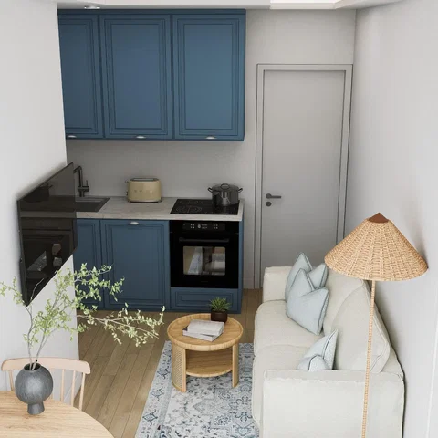 Kuhinja; kuhinjski aparati, drveni pod, prirodno svjetlo, moderni stil