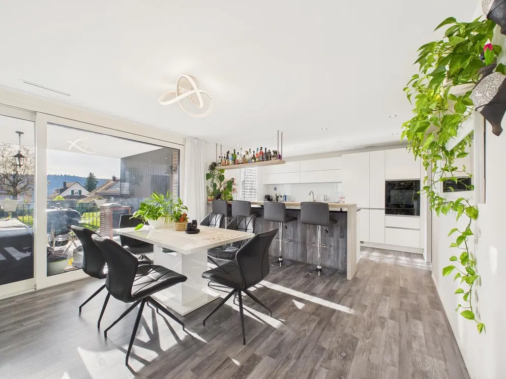 Cuisine; électroménager, parquet, lumière naturelle, style moderne