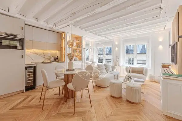 Kitchen; kitchen appliances, wood floor, natural light, modern style