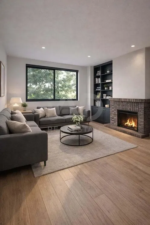 Keuken; keukenapparatuur, houten vloer, natuurlijk licht, moderne stijl